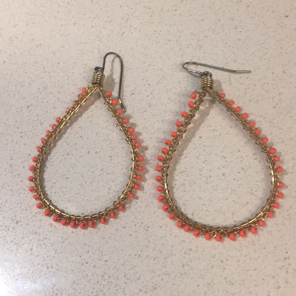 Orange Beaded Drop Earrings
